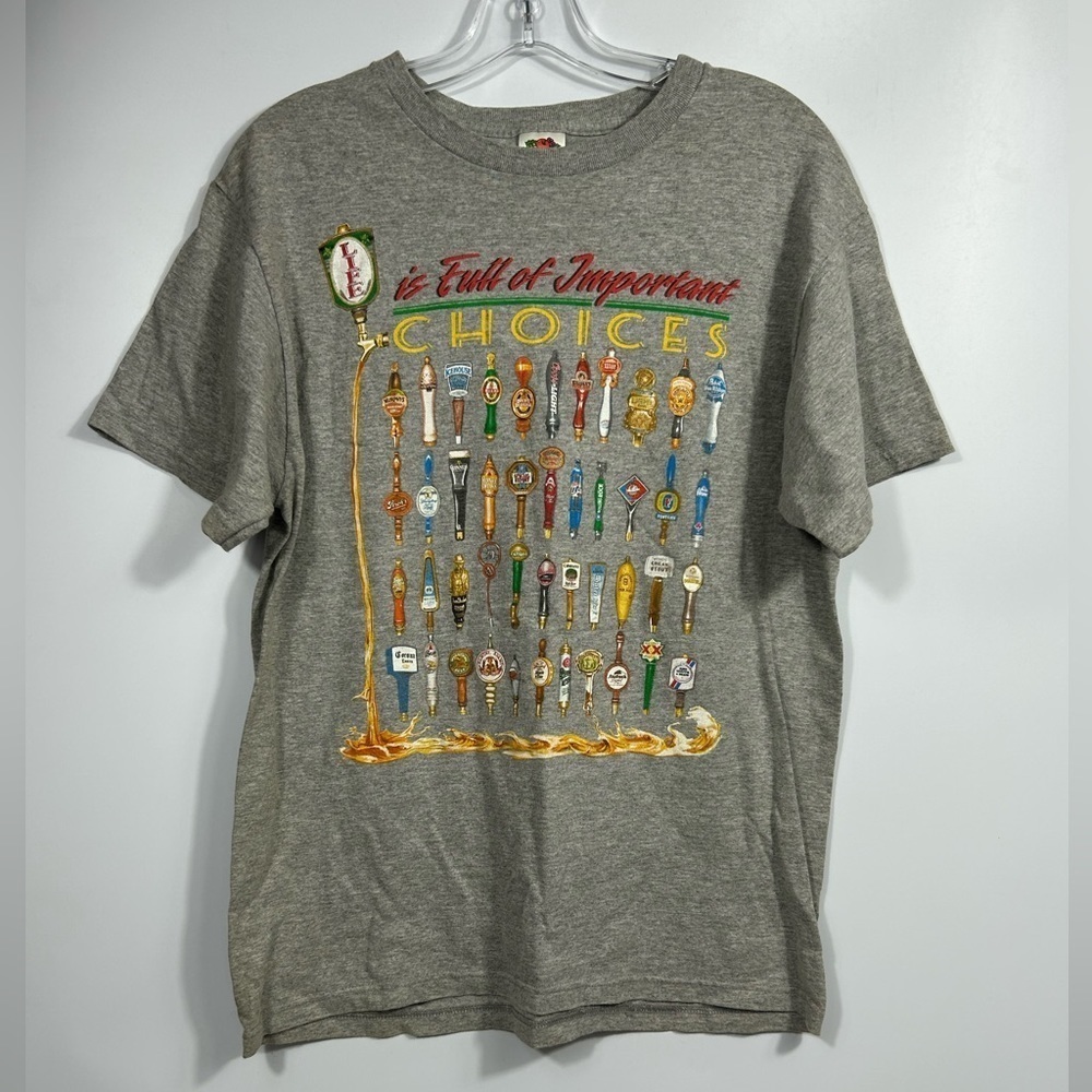Fruit Of The Loom Men’s Vintage Beer Tap Handles Grey Cotton Blend T-Shirt
